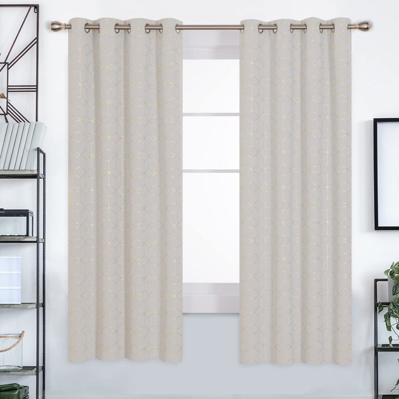 Deconovo Grommet Blackout Curtains, Room Darkening Gold Diamond Drapes, 2 Panels, Beige, 52W x 63L Inch, for Bedroom and Living Room - Image 2